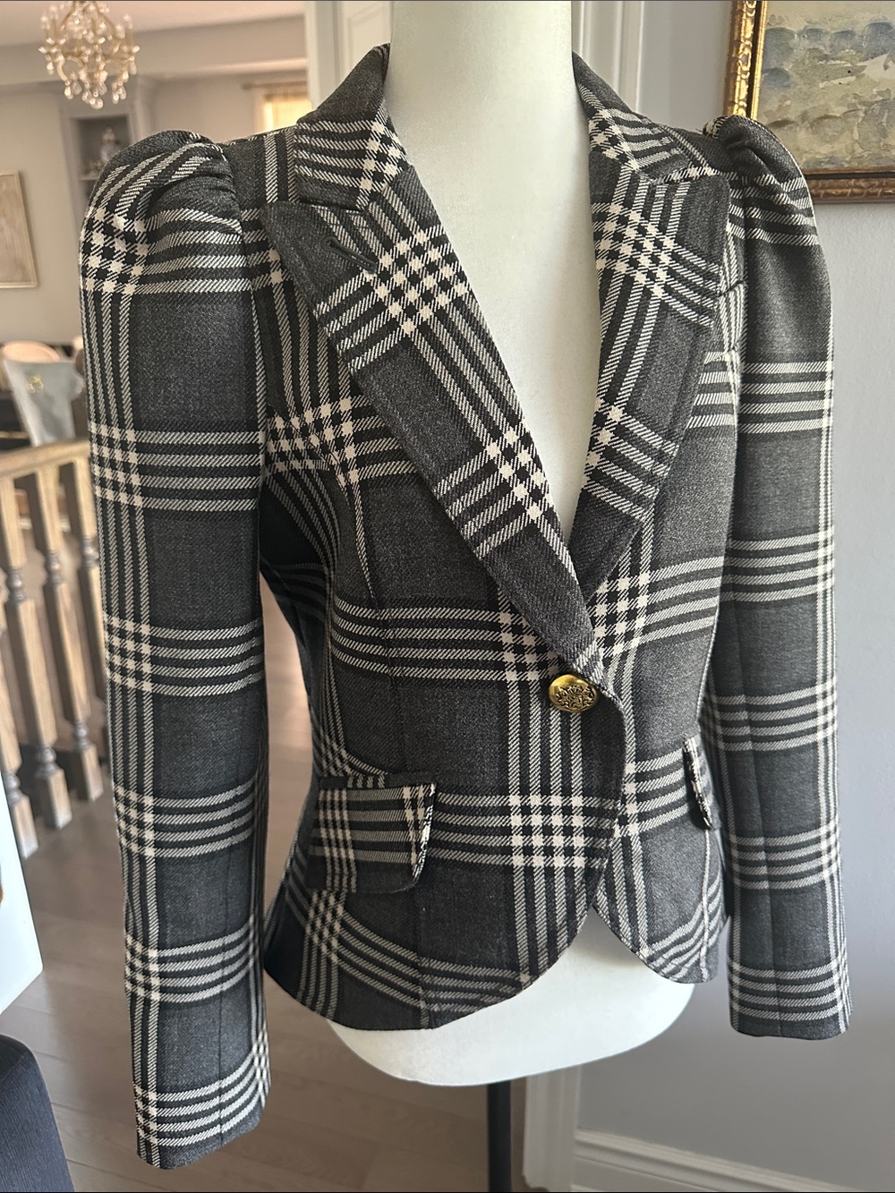 Smythe equestrian Plaid Tailored Puff-Shoulder Blazer